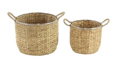 Image showing  Round Seagrass Basket with Handles and Metal Rimmed Top Set, Assorted, 2 pc.