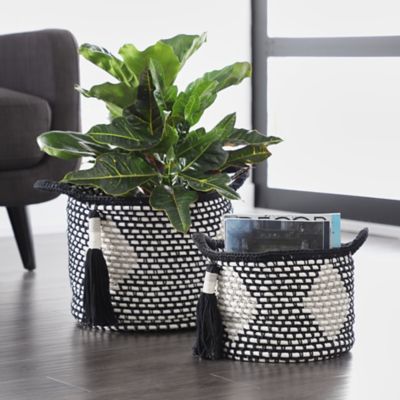 Harper & Willow Large Round Cotton Rope Storage Baskets with Diamond Design & Decorative Tassels, 2 pc.