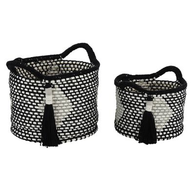 Image showing  Large Round Cotton Rope Storage Baskets with Diamond Design & Decorative Tassels, 2 pc.