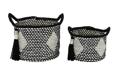 Image showing  Large Round Cotton Rope Storage Baskets with Diamond Design & Decorative Tassels, 2 pc.