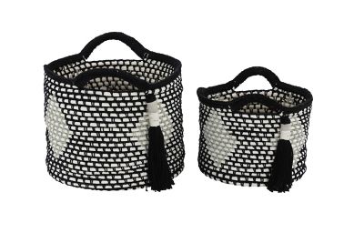 Image showing  Large Round Cotton Rope Storage Baskets with Diamond Design & Decorative Tassels, 2 pc.