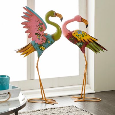 Image showing  Metal Flamingo Decorative Garden Statues, 18 in. x 32 in., 17 in. x 28 in., Multicolor, 2 pc.