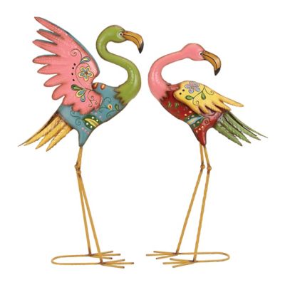 Image showing  Metal Flamingo Decorative Garden Statues, 18 in. x 32 in., 17 in. x 28 in., Multicolor, 2 pc.