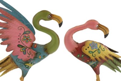 Image showing  Metal Flamingo Decorative Garden Statues, 18 in. x 32 in., 17 in. x 28 in., Multicolor, 2 pc.