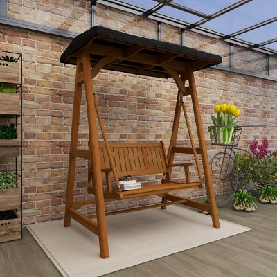 Image showing 7 th Harper & Willow Teak Traditional Outdoor Swing, 77 in. x 60 in. x 40 in., Brown