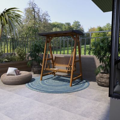 Image showing 8 th Harper & Willow Teak Traditional Outdoor Swing, 77 in. x 60 in. x 40 in., Brown