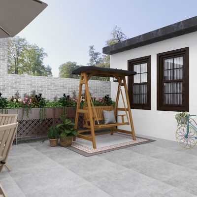 Image showing 9 th Harper & Willow Teak Traditional Outdoor Swing, 77 in. x 60 in. x 40 in., Brown