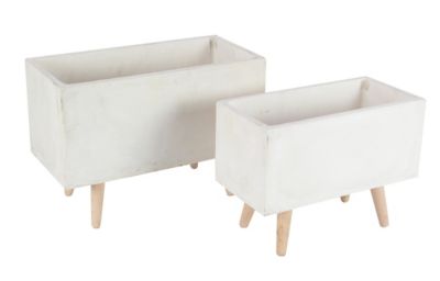 Image showing  White Fiberclay Indoor Outdoor Planter with Wood Legs Set of 2 21", 17"W