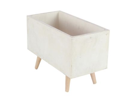Image showing  White Fiberclay Indoor Outdoor Planter with Wood Legs Set of 2 21", 17"W