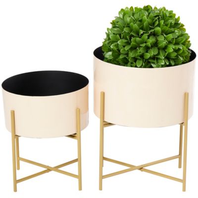 Image showing  Metal Indoor Outdoor Planter with Removable Gold Stand Set of 2