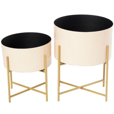 Image showing  Metal Indoor Outdoor Planter with Removable Gold Stand Set of 2