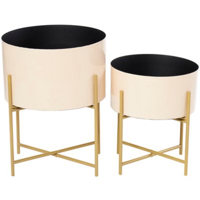 Image showing  Metal Indoor Outdoor Planter with Removable Gold Stand Set of 2