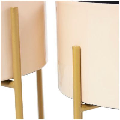 Image showing  Metal Indoor Outdoor Planter with Removable Gold Stand Set of 2