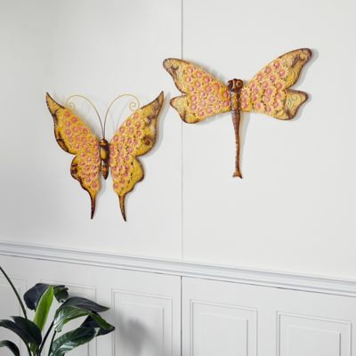 Harper & Willow Set of 2 Yellow Metal Farmhouse Garden Wall Decor, 25 in., 27 in,