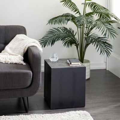 Harper & Willow Rectangular Wood Stool with Round Textured Patterned Top