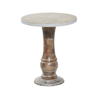Image showing  Gray Wood Handmade Distressed Accent Table with Wood Chip Inspired Tabletop, 18 in. x 18 in. x 21 in.