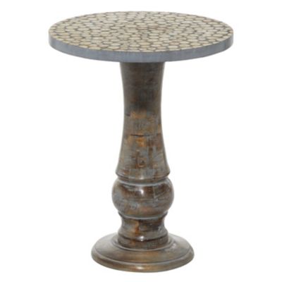 Image showing  Gray Wood Handmade Distressed Accent Table with Wood Chip Inspired Tabletop, 18 in. x 18 in. x 21 in.