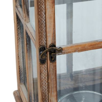 Image showing  23 in. Rustic Wood and Glass Window Pane Candle Lantern, Brown