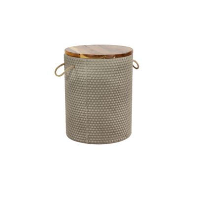 Image showing  Beige Cement Outdoor Accent Table with Wood Top 14 in. x 14 in. x 18 in., 77398