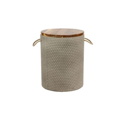 Image showing  Beige Cement Outdoor Accent Table with Wood Top 14 in. x 14 in. x 18 in., 77398