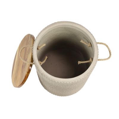 Image showing  Beige Cement Outdoor Accent Table with Wood Top 14 in. x 14 in. x 18 in., 77398