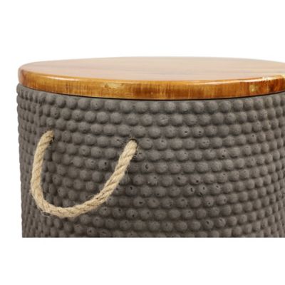 Image showing  Beige Cement Outdoor Accent Table with Wood Top 14 in. x 14 in. x 18 in., 77398