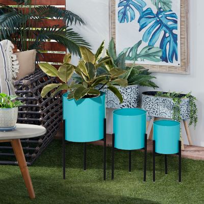 Harper & Willow Iron Contemporary Large Round Indoor/Outdoor Planter Set in Stands, 3 pc.