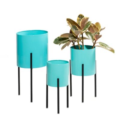 Image showing  Iron Contemporary Large Round Indoor/Outdoor Planter Set in Stands, 3 pc.