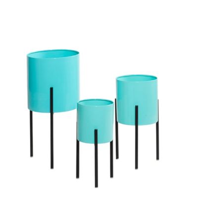 Image showing  Iron Contemporary Large Round Indoor/Outdoor Planter Set in Stands, 3 pc.