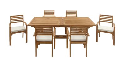 Image showing  7 pc. Traditional Slatted Teak Wood Outdoor Dining Set, 83 in. x 30 in.