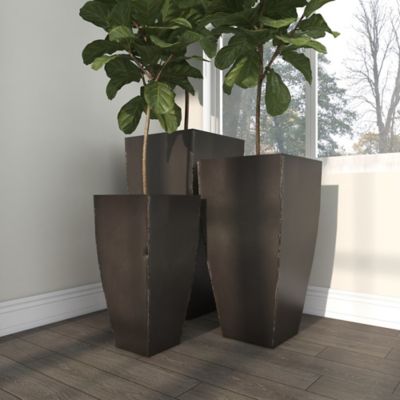 Harper & Willow Dark Gray Metal Indoor Outdoor Planter with Tapered Base Set of 3 20