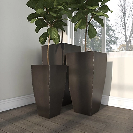 Harper & Willow Dark Gray Metal Indoor Outdoor Planter with Tapered Base Set of 3 20", 25", 30"H