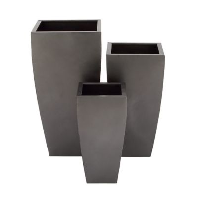 Image showing  Dark Gray Metal Indoor Outdoor Planter with Tapered Base Set of 3 20", 25", 30"H