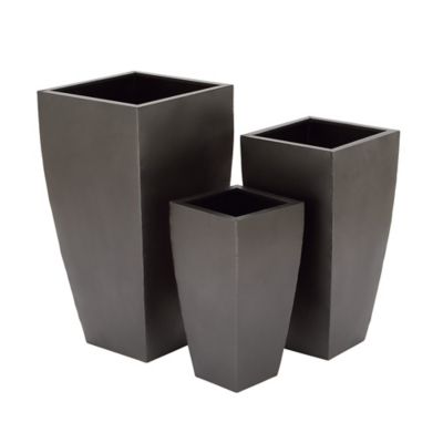 Image showing  Dark Gray Metal Indoor Outdoor Planter with Tapered Base Set of 3 20", 25", 30"H