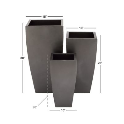 Image showing  Dark Gray Metal Indoor Outdoor Planter with Tapered Base Set of 3 20", 25", 30"H
