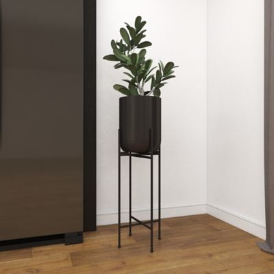 Image showing  Black Metal Indoor Outdoor Tall Planter with Removable Stand 12 in. x 12 in. x 36 in.