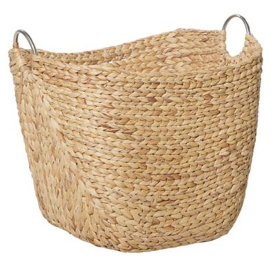 Image showing  Large Rectangular Natural Water Hyacinth Storage Basket with Round Metal Loop Handles, 21 in. x 17 in. x 19 in.