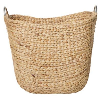 Image showing  Large Rectangular Natural Water Hyacinth Storage Basket with Round Metal Loop Handles, 21 in. x 17 in. x 19 in.