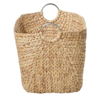 Image showing 5 th Harper & Willow Large Rectangular Natural Water Hyacinth Storage Basket with Round Metal Loop Handles, 21 in. x 17 in. x 19 in.
