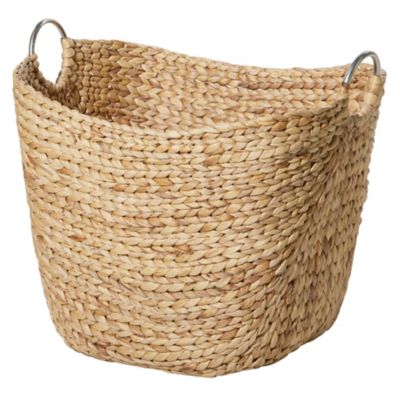 Image showing 8 th Harper & Willow Large Rectangular Natural Water Hyacinth Storage Basket with Round Metal Loop Handles, 21 in. x 17 in. x 19 in.