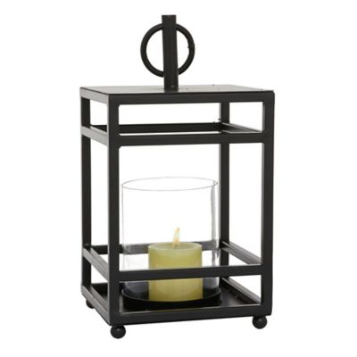 Image showing  16 in. Metal Decorative Candle Lantern, Black