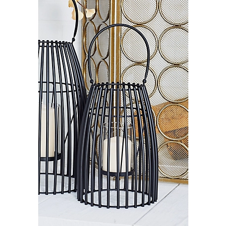 Harper & Willow Black Metal Decorative Candle Lantern with Handle 8" x 8" x 12", 86925