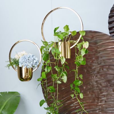 Harper & Willow Gold Metal Geometric Wall Planter Set of 2 14 in., 11 in. W