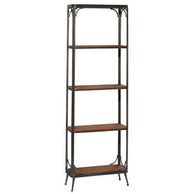 Image showing  5-Shelf Large Rectangular Wood and Metal Bookcase, Silver