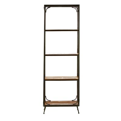 Image showing  5-Shelf Large Rectangular Wood and Metal Bookcase, Silver