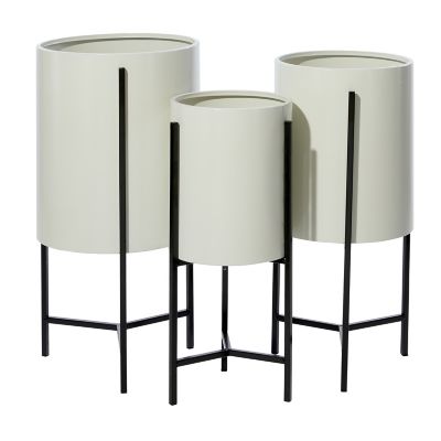 Image showing  Iron Modern Drum Decorative Planters with Stands, 3-Pack
