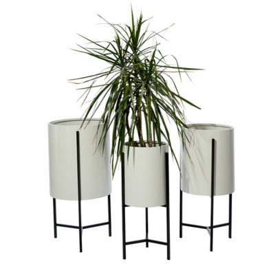 Image showing  Iron Modern Drum Decorative Planters with Stands, 3-Pack