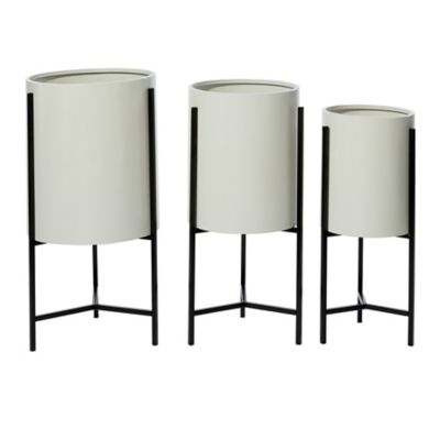 Image showing  Iron Modern Drum Decorative Planters with Stands, 3-Pack
