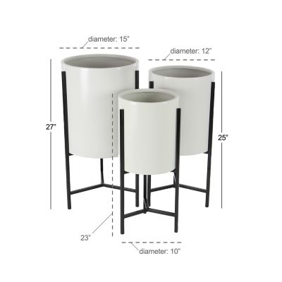 Image showing  Iron Modern Drum Decorative Planters with Stands, 3-Pack