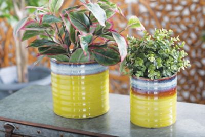 Harper & Willow Porcelain Cylindrical Decorative Planter Set with Ribbed Design, 9 in., 7 in., 6 in., 3-Pack